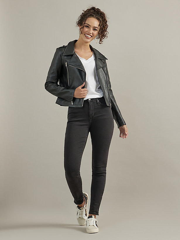 Women's Pebbled Vegan Leather Jacket in Black