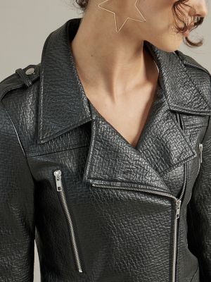 Women's Pebbled Vegan Leather Jacket in Black alternative view