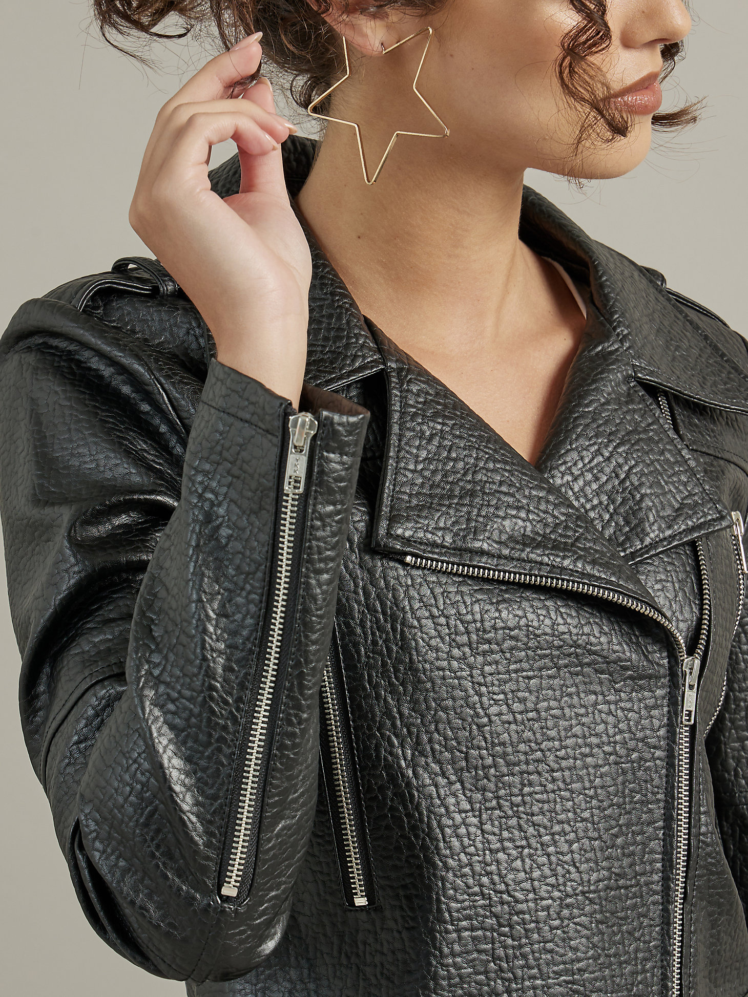 Women's Pebbled Vegan Leather Jacket in Black alternative view 2