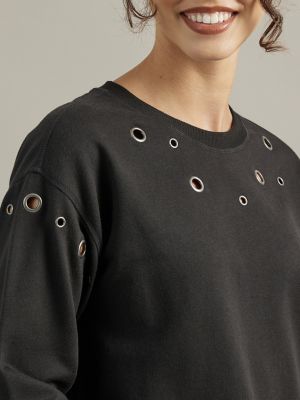 Women's Grommet Sweatshirt in Black alternative view