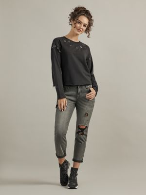 Women's Grommet Sweatshirt in Black main view