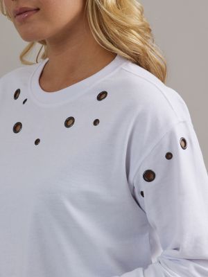 Women's Grommet Sweatshirt in White alternative view