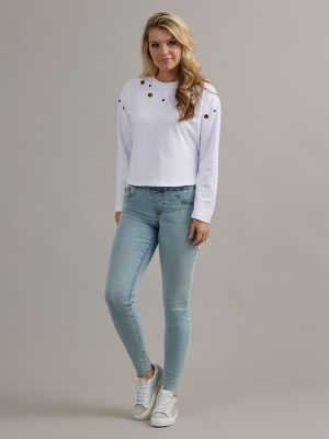 Women's Grommet Sweatshirt in White main view