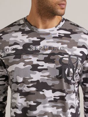 Men's Long Sleeve Monogram Logo Tee in Grey Camo alternative view 2