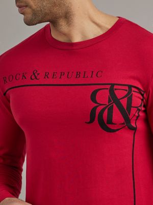 Men's Long Sleeve Monogram Logo Tee in Red alternative view