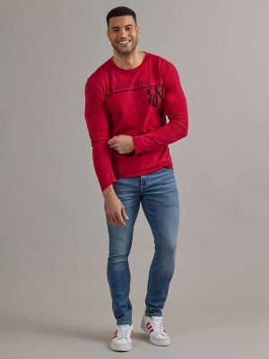Men's Long Sleeve Monogram Logo Tee in Red