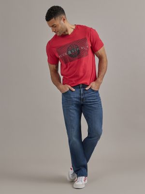 Men's Stripe Box Tee in Racing Red