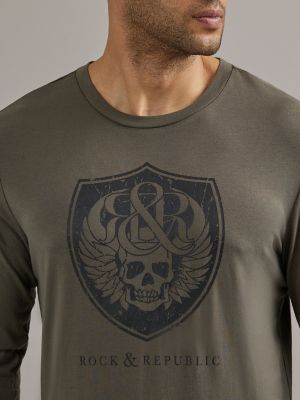 Men's Long Sleeve Skull Tee in Olive alternative view