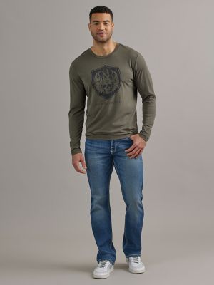 Men's Long Sleeve Skull Tee in Olive