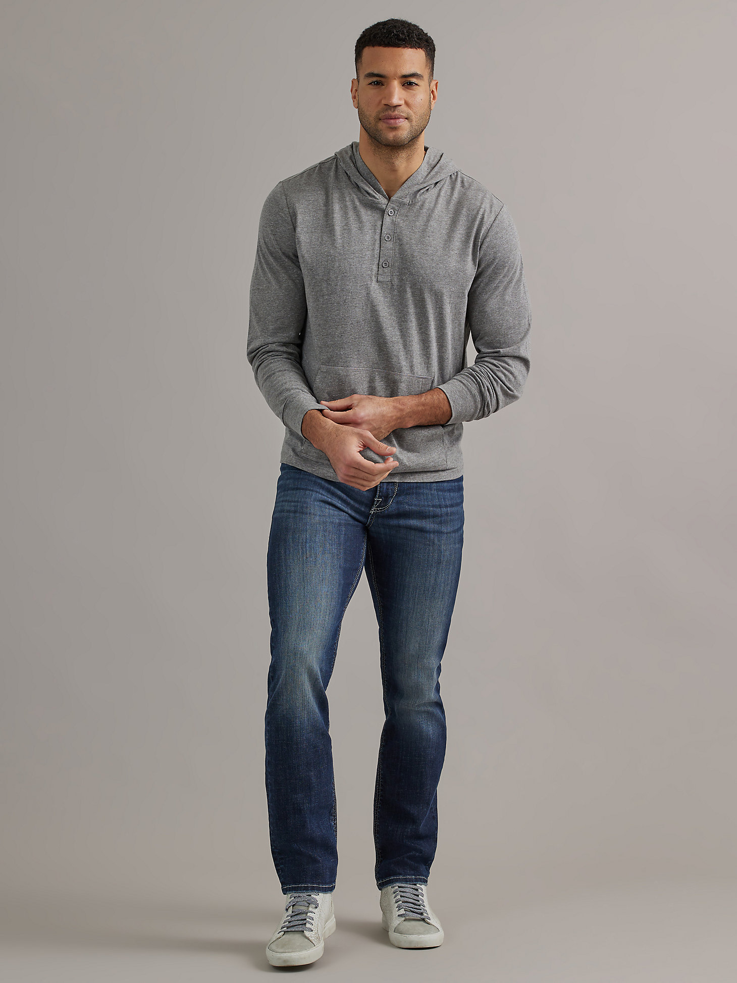 Men's Hooded Henley in Charcoal main view
