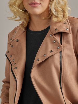 Women's Vegan Suede Jacket in Tan alternative view 2