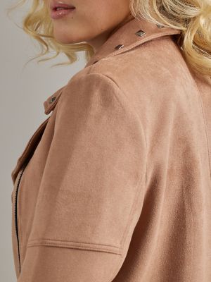 Women's Vegan Suede Jacket in Tan alternative view 3