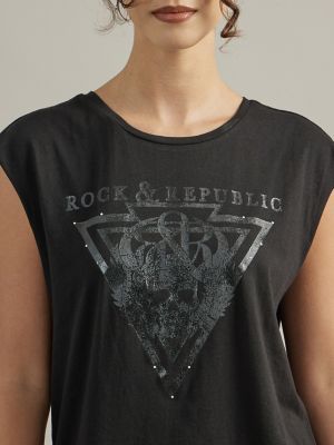 Women's Tonal Skull Muscle Tee in Black alternative view