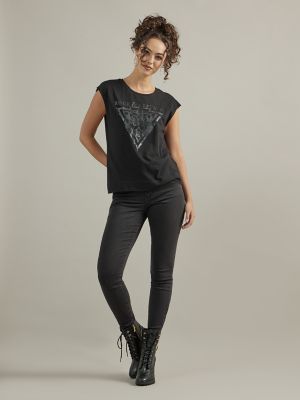 Women's Tonal Skull Muscle Tee in Black main view