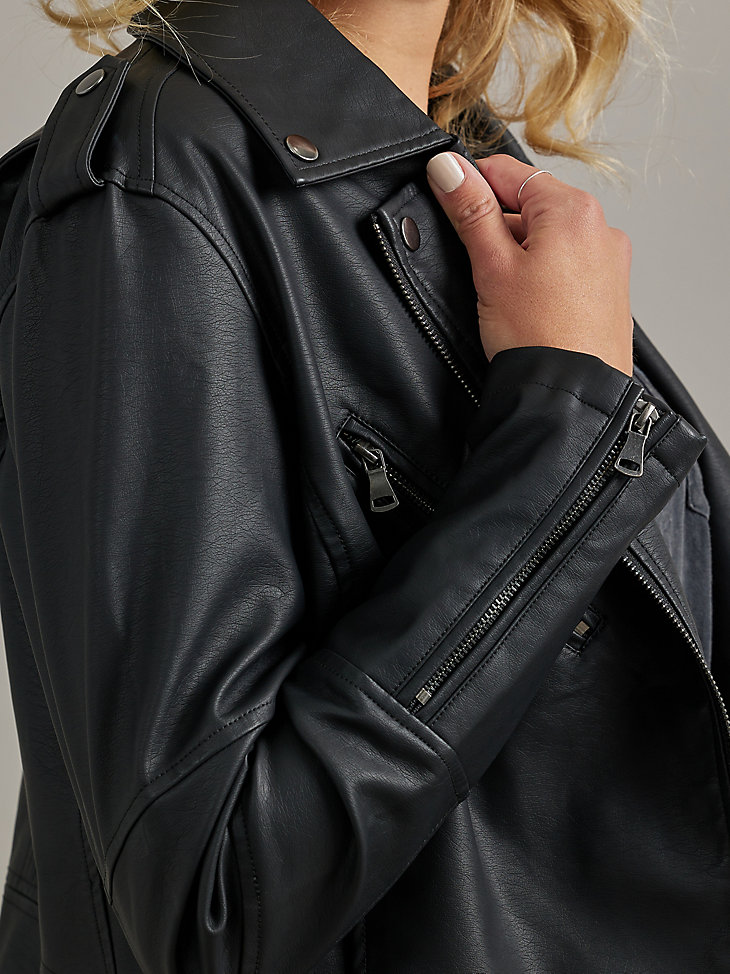 Women's Vegan Leather Jacket in Black alternative view 3