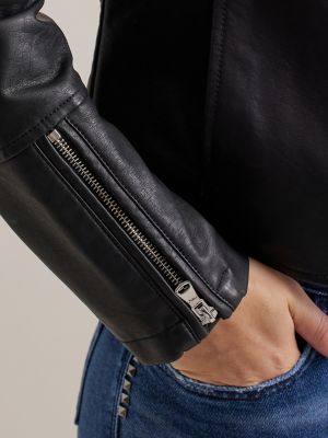Women's Vegan Leather Jacket in Black alternative view 5