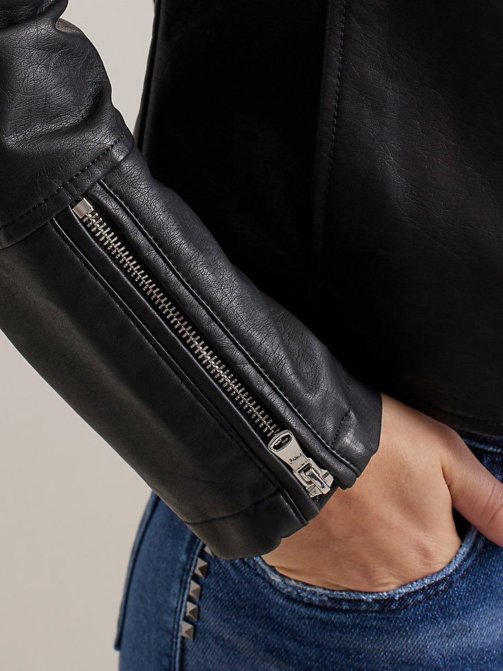 Women's Vegan Leather Jacket in Black alternative view 5