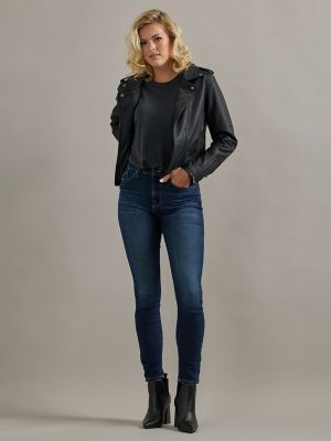 Women's Vegan Leather Jacket in Black main view