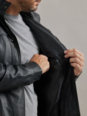 Men's Vegan Leather Biker Jacket in Black alternative view 4