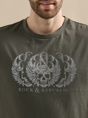 Men's Ombre Tri Skull Tee in Olive alternative view 3