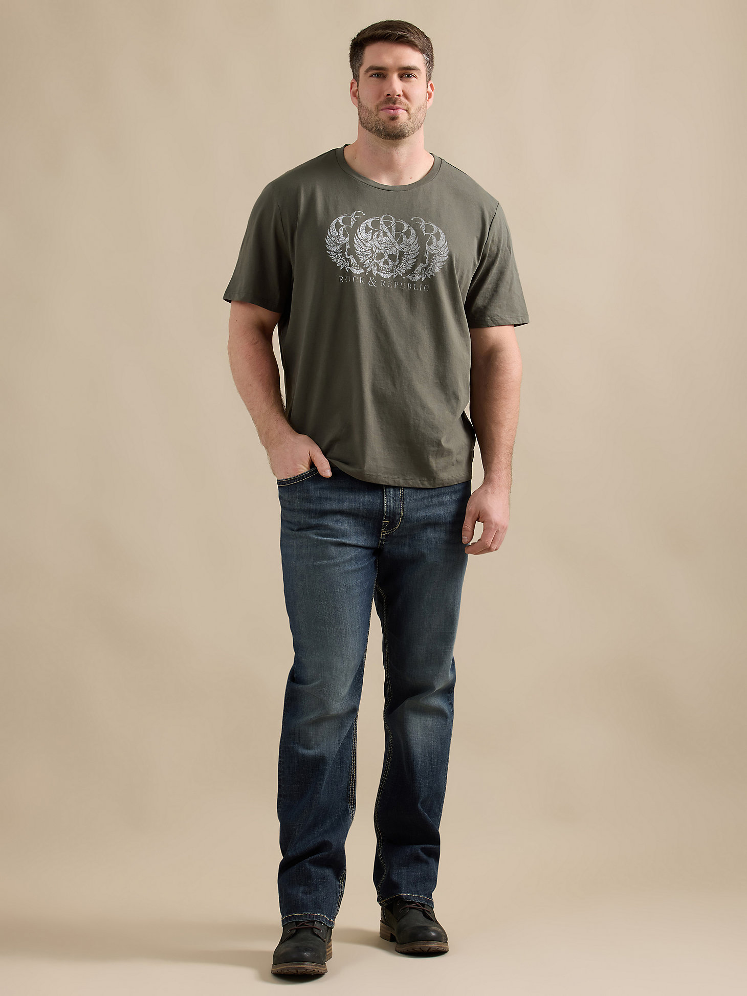 Men's Ombre Tri Skull Tee in Olive main view