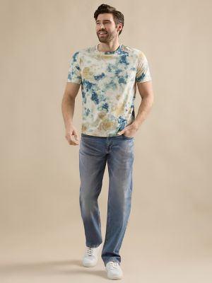 Men's Tie Dye Tee in Tan & Blue